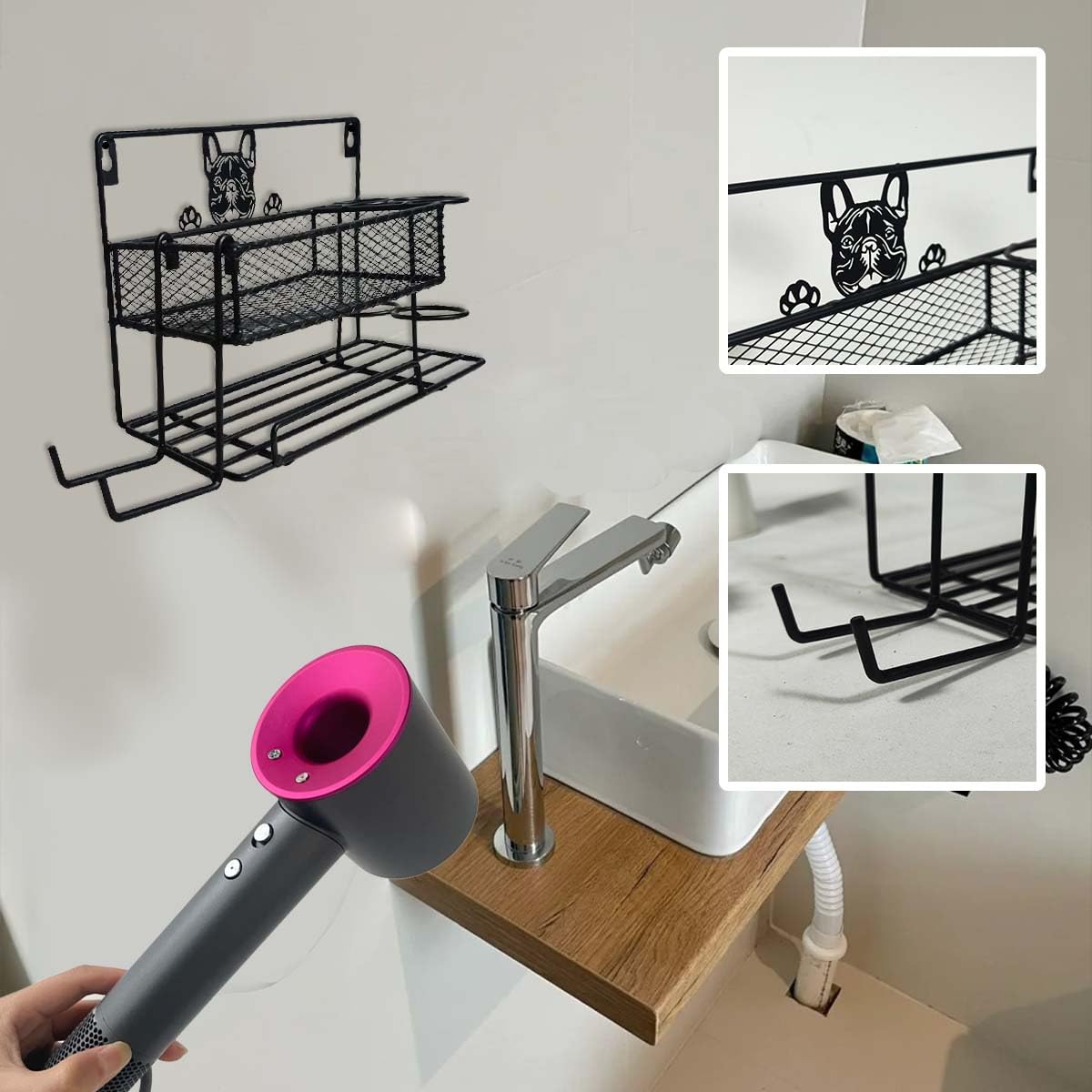 ドライヤー スタンド ヘアアイロン 収納 卓上ディスプレイ 洗面台 壁掛け